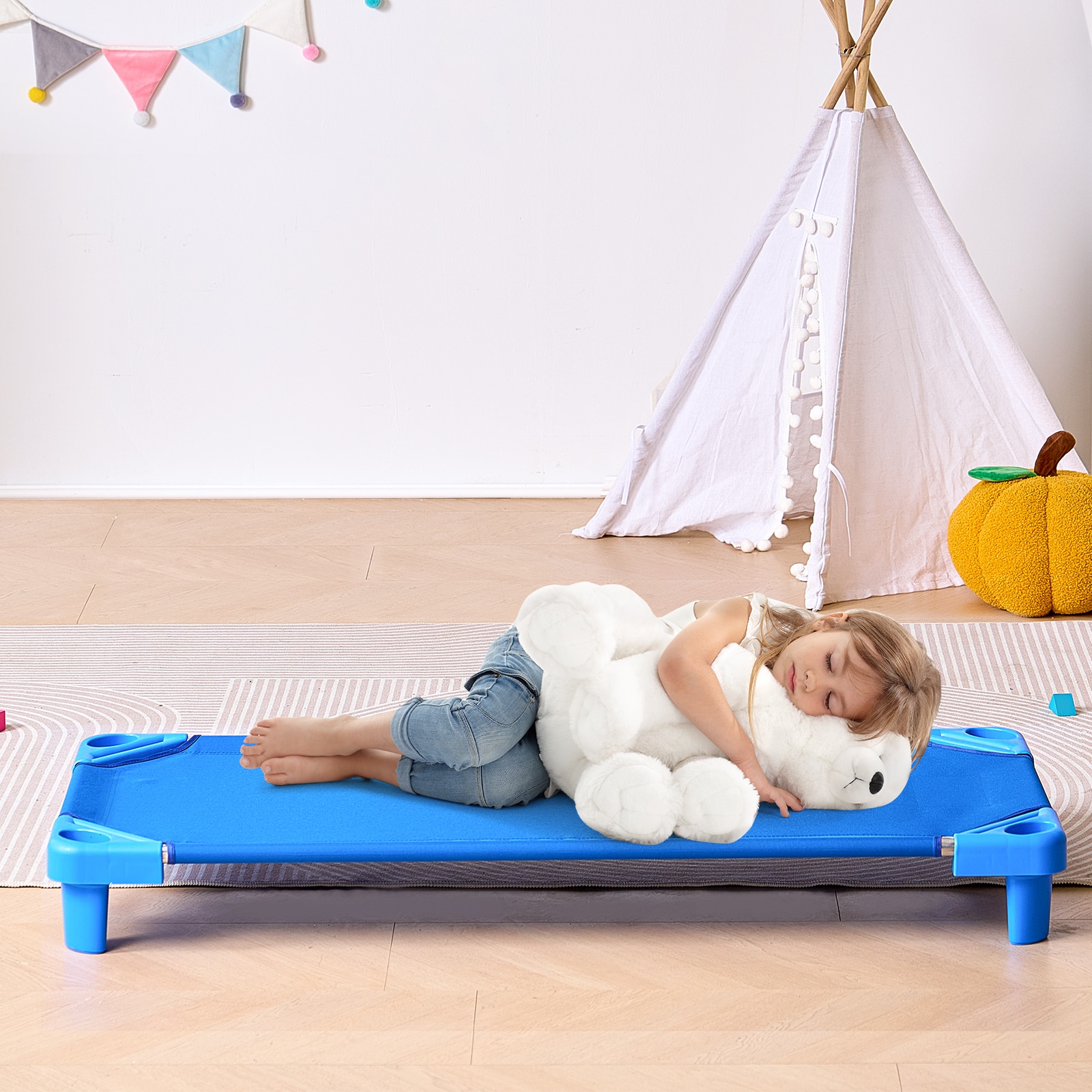 Stackable Toddler Nap Cots For Daycare And Preschool Blue 4 Pack_voghion.com